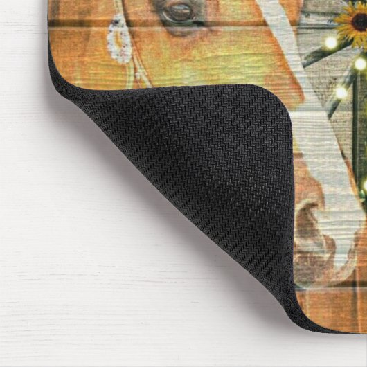 Rustikales Pferd Sonnenblumen Wagon Wheel Cowboy B Mousepad (Ecke)