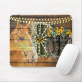 Rustikales Pferd Sonnenblumen Wagon Wheel Cowboy B Mousepad (Mit Mouse)