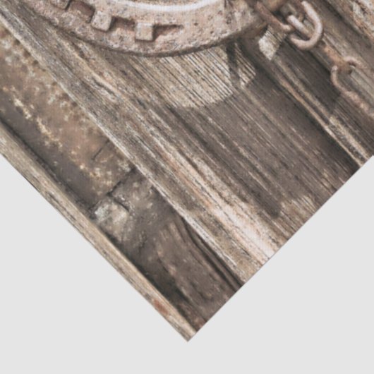 Rustikales Pferdehufeisen auf Barnholz Seidenpapier (Detail)