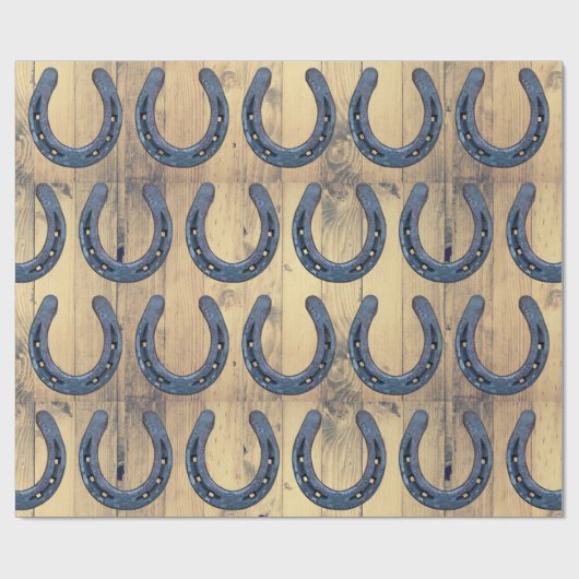 Rustikales Pferderennhorn, Hufeisen und Holzplanen Geschenkpapier (Flach)