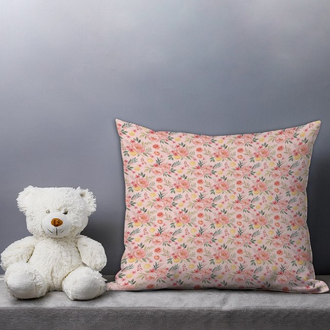 Rustikales Pfingstrosen-Limonen-Blumenmuster  Kissen (Lemon Floral pink Peony rustic Pattern Throw Pillow.)