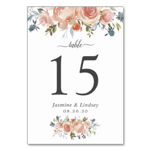 Rustikales Pfirsich-orange Aquarell-Blumenhochzeit Tischnummer