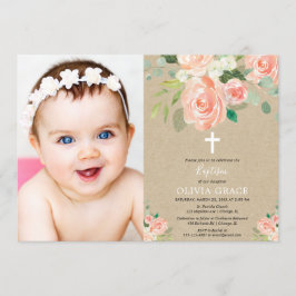 Rustikales pfirsichfarbenes Wasserfarben Taufbecke Einladung