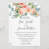 Rustikales Pfirsichkorallengarten Rose Blumenzwieb Einladung (Vorne/Hinten)