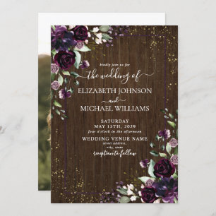 Rustikales Pflaume Lila Gold Aquarellmarbor Foto Einladung