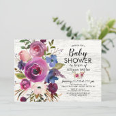 Rustikales Pflaumenblumen BABY Einladungen (Stehend Vorderseite)