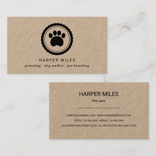 Rustikales Pfotenblatt Visitenkarte (Vorne/Hinten)