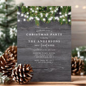 Rustikales Pine and Woodstring Lights Weihnachts-P Einladung