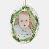 Rustikales Pine Baby 1. Weihnachtskranz Foto Keramik Ornament (Rechts)