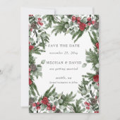 Rustikales Pine Berries Winterweihnachtsfest Foto Save The Date (Vorderseite)