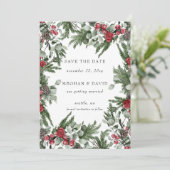 Rustikales Pine Berries Winterweihnachtsfest Foto Save The Date (Stehend Vorderseite)