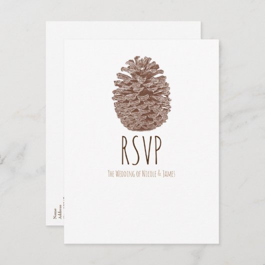 Rustikales Pine Cone Elegant Simple Wedding RSVP Einladungspostkarte (Vorne/Hinten)