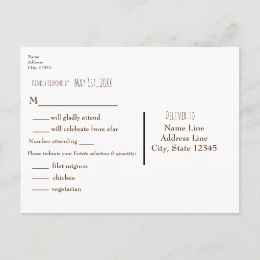Rustikales Pine Cone Elegant Simple Wedding RSVP Einladungspostkarte (Rückseite)
