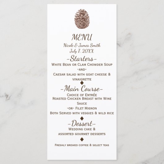 Rustikales Pine Cone Elegantes Country Wedding Men Menükarte (Vorderseite)