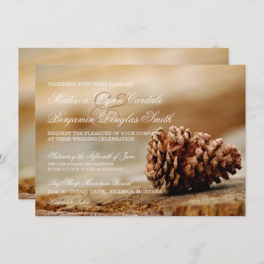 Rustikales Pine Cone Hochzeitsfest Einladung (Vorne/Hinten)