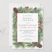 Rustikales Pine Cone Holly Christmas Brautparty Einladung (Vorderseite)