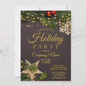 Rustikales Pine Corporate Gold Holiday Weihnachten Einladung (Vorderseite)