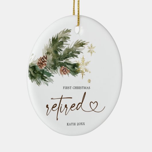 Rustikales Pine Leaf Erstes Weihnachtsgeschenk Keramik Ornament (Rechts)