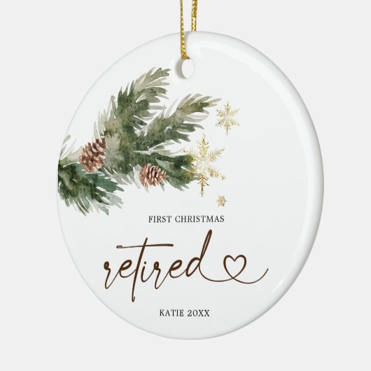 Rustikales Pine Leaf Erstes Weihnachtsgeschenk Keramik Ornament (Links)