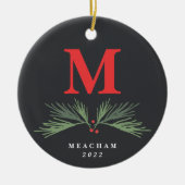 Rustikales Pine Monogram Foto Christmas Keramik Ornament (Vorne)