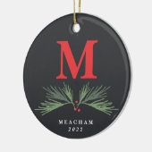 Rustikales Pine Monogram Foto Christmas Keramik Ornament (Links)
