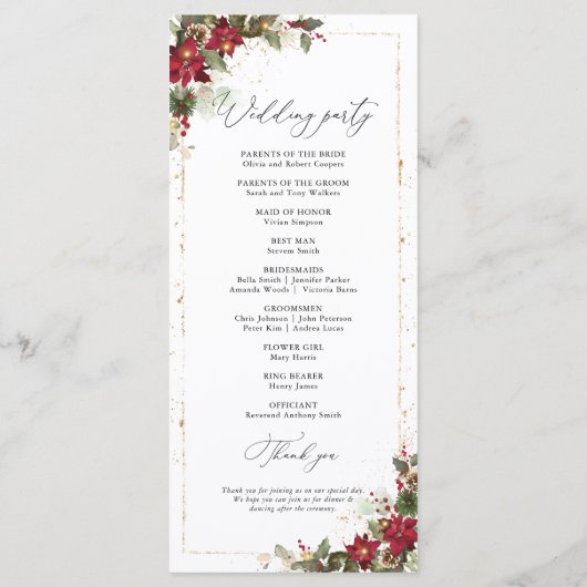 Rustikales Pine Poinsettia Floral Wedding Program Programm (Rückseite)