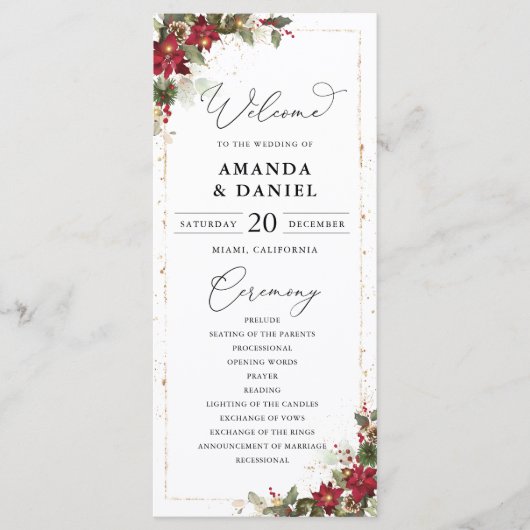 Rustikales Pine Poinsettia Floral Wedding Program Programm (Vorderseite)