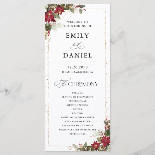 Rustikales Pine Poinsettia Floral Wedding Program Programm (Vorderseite)