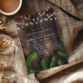 Rustikales Pine String Lights Wood Friendsgiving P Einladung