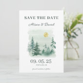 Rustikales Pine Tree Foto Hochzeit speichern das D Einladung (Stehend Vorderseite)