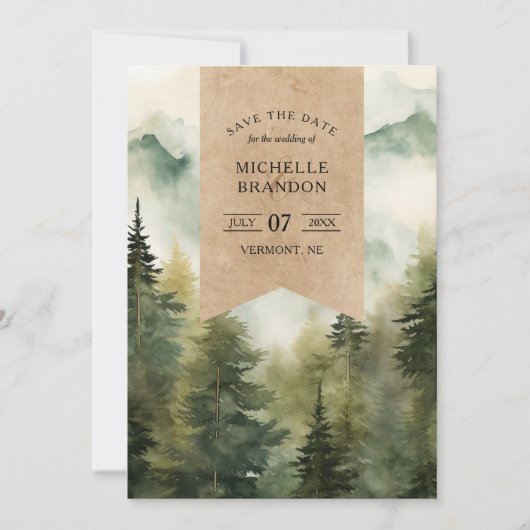 Rustikales Pine Tree Mountain - Nature Adventure F Save The Date (Vorderseite)