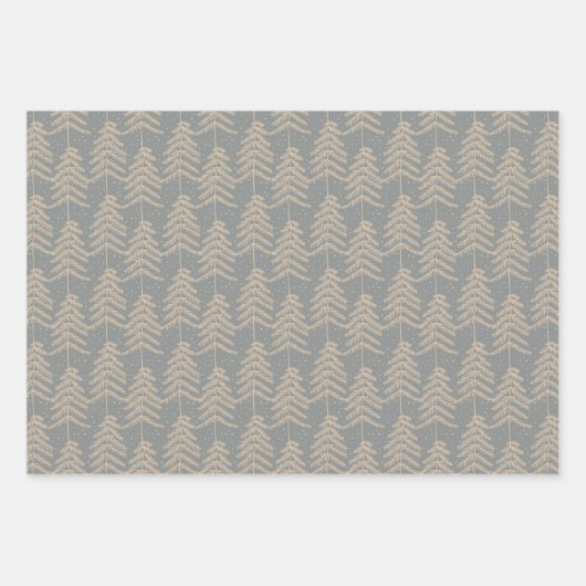 Rustikales Pine Tree Muster Grau Golden Brown Geschenkpapier Set (Vorderseite)