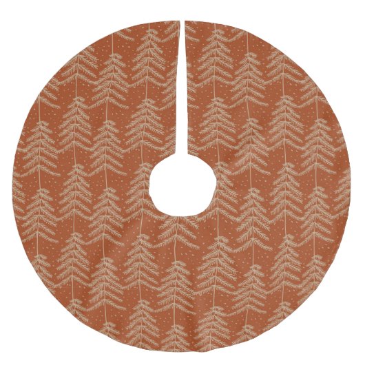 Rustikales Pine Tree Muster Rust Gold Polyester Weihnachtsbaumdecke (Vorderseite)