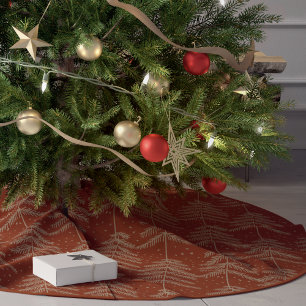 Rustikales Pine Tree Muster Rust Gold Polyester Weihnachtsbaumdecke