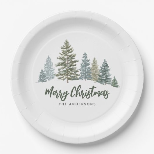 Rustikales Pine Tree Weihnachten Pappteller (Vorderseite)