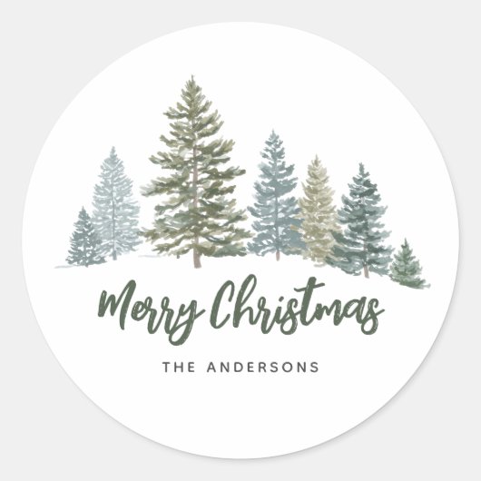 Rustikales Pine Tree Weihnachten Runder Aufkleber (Vorderseite)