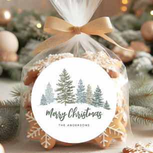 Rustikales Pine Tree Weihnachten Runder Aufkleber