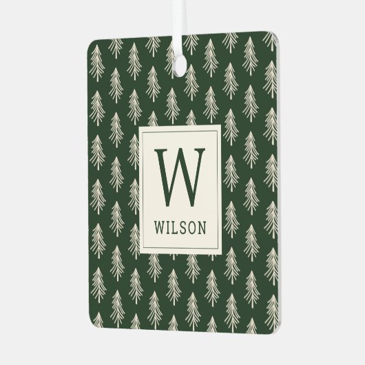 Rustikales Pine Trees Monogram Weihnachtsgebäck Fo Ornament Aus Metall (Vorderseite links)