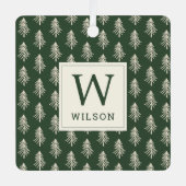 Rustikales Pine Trees Monogram Weihnachtsgebäck Fo Ornament Aus Metall (Vorderseite)