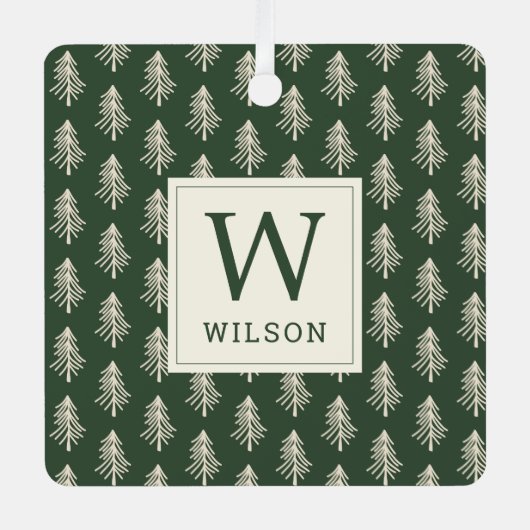 Rustikales Pine Trees Monogram Weihnachtsgebäck Fo Ornament Aus Metall (Vorderseite)