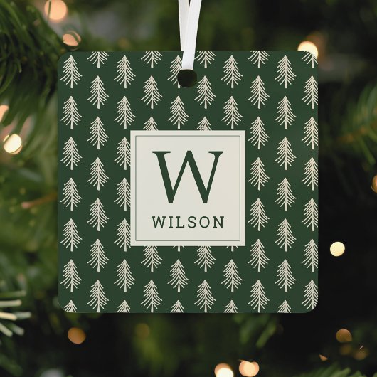 Rustikales Pine Trees Monogram Weihnachtsgebäck Fo Ornament Aus Metall