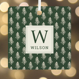 Rustikales Pine Trees Monogram Weihnachtsgebäck Fo Ornament Aus Metall
