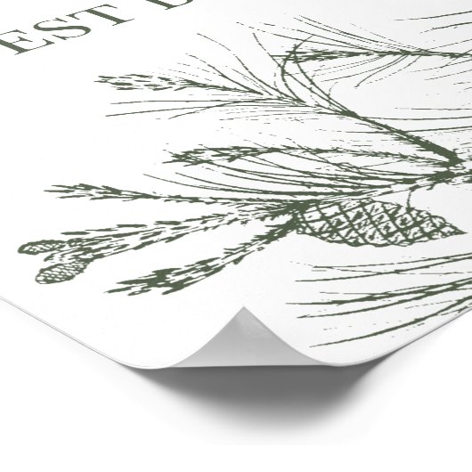 Rustikales Pine Wedding Guest Book Sign Poster (Ecke)