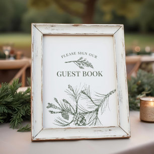 Rustikales Pine Wedding Guest Book Sign Poster