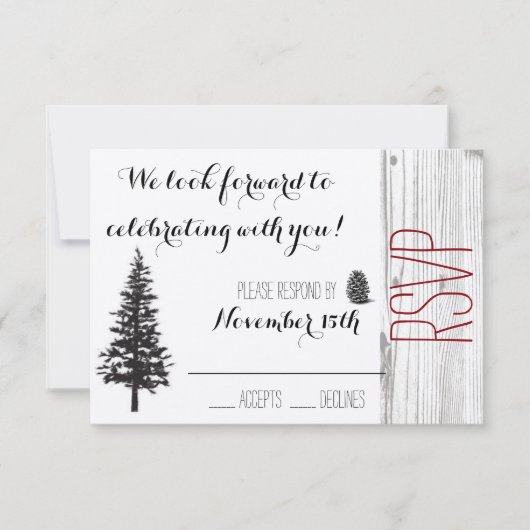 Rustikales Pine Wedding RSVP Karte (Vorderseite)