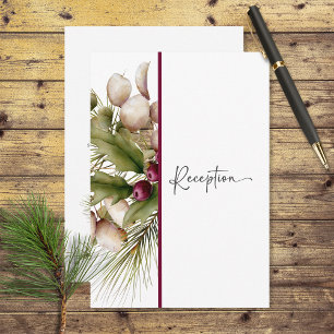 Rustikales Pine Winter Bouquet Hochzeitsempfang Begleitkarte