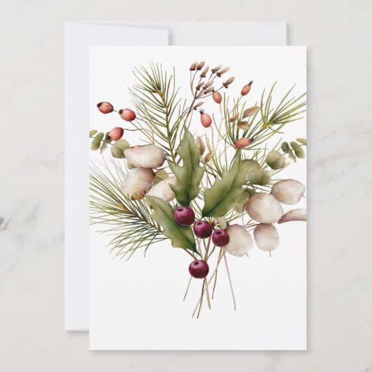 Rustikales Pine Winter Bouquet Red Einladung (Rückseite)