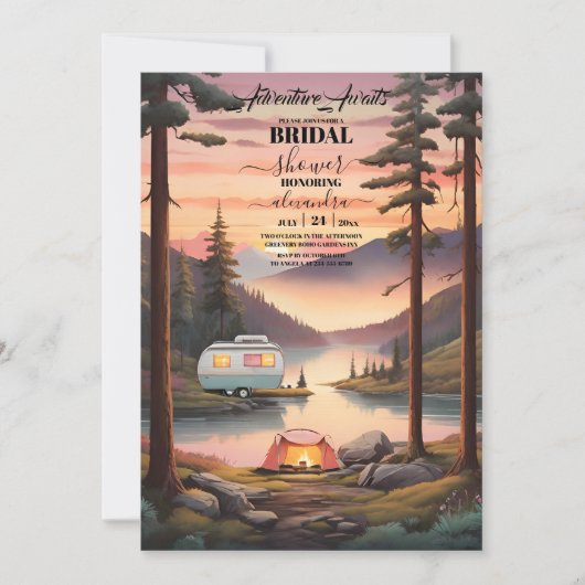 Rustikales Pine Woods Camping Mountain Brautparty Einladung (Vorderseite)