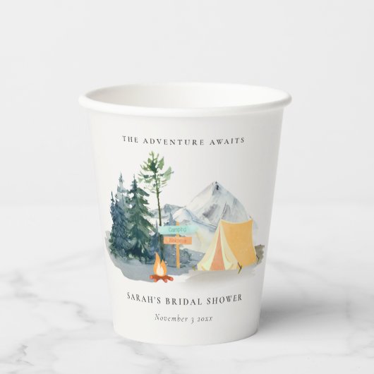 Rustikales Pine Woods Camping Mountain Brautparty Pappbecher (Vorderseite)