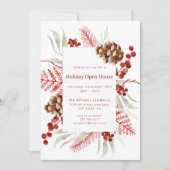 Rustikales Pinecone & Berry Holiday Open House Einladung (Vorderseite)